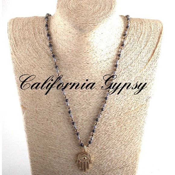 Hamsa Hand Pendant Beaded Necklace - Picture 2 of 4